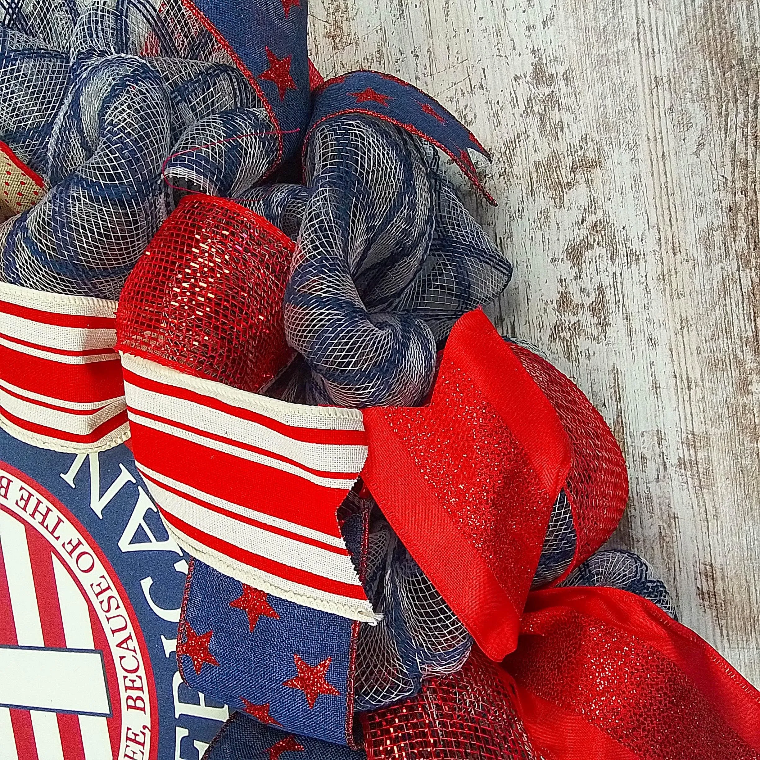Proud to Be an American Door Wreath - Red White Navy Blue
