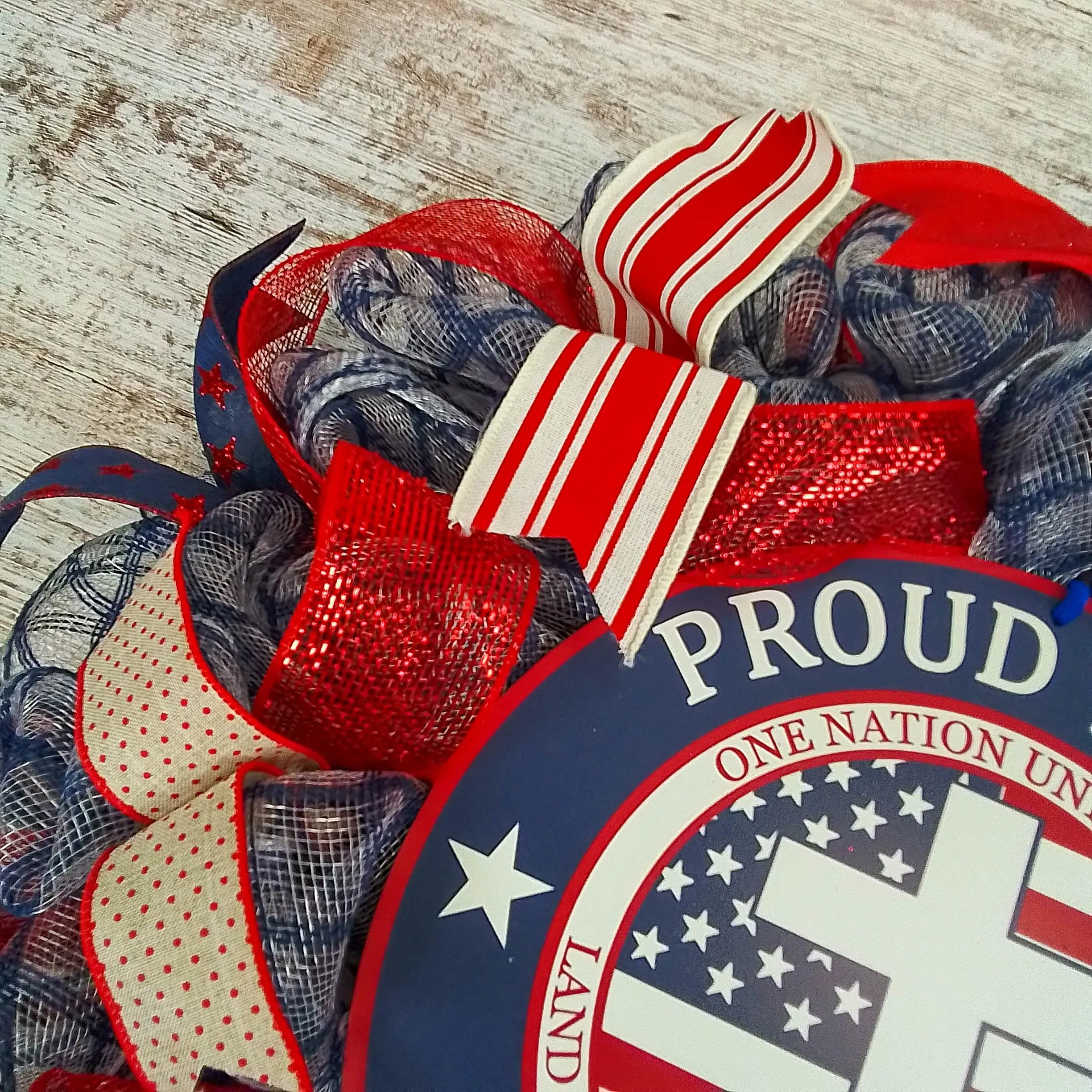 Proud to Be an American Door Wreath - Red White Navy Blue