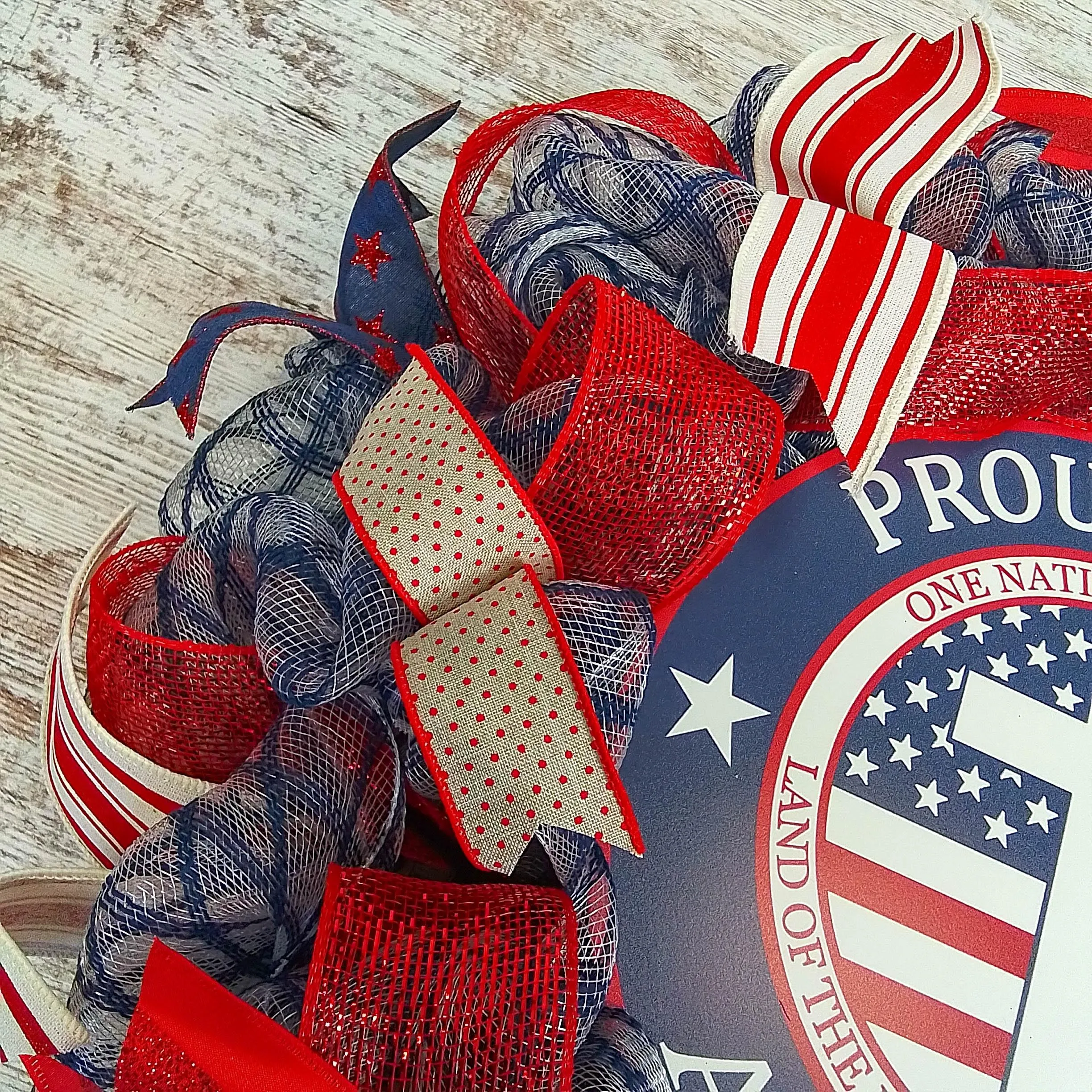 Proud to Be an American Door Wreath - Red White Navy Blue
