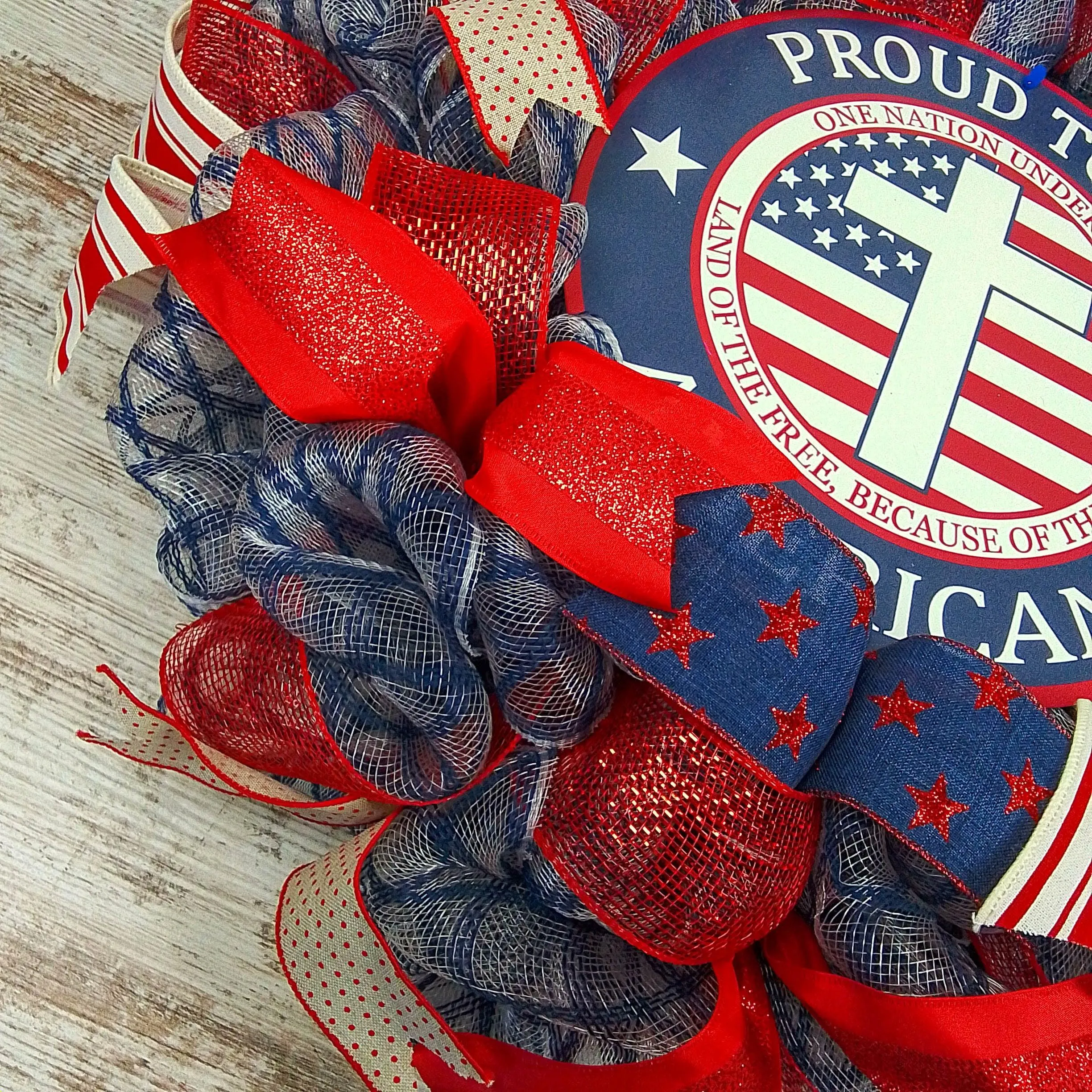 Proud to Be an American Door Wreath - Red White Navy Blue