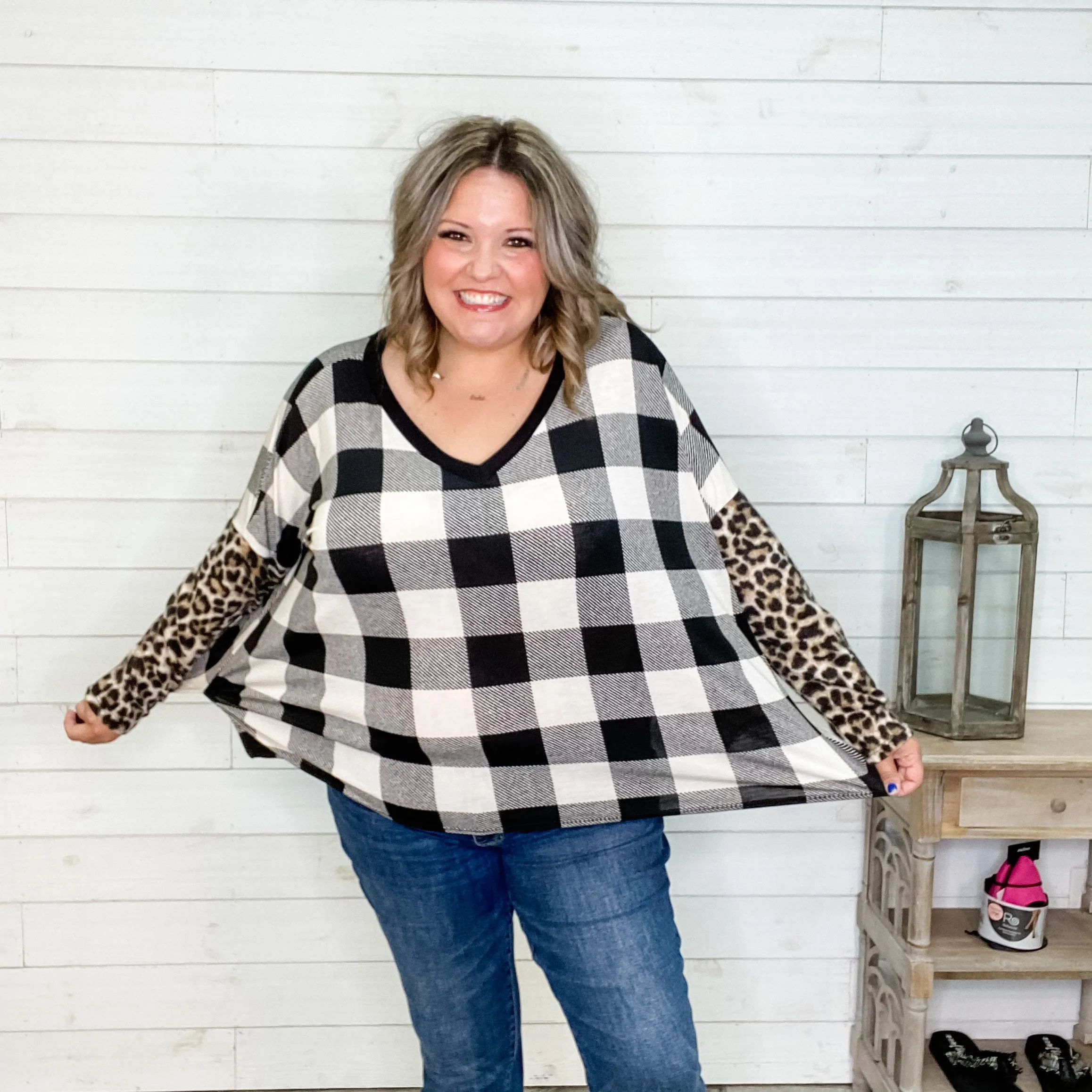 "Carmen" Long Sleeve Print Block V Neck
