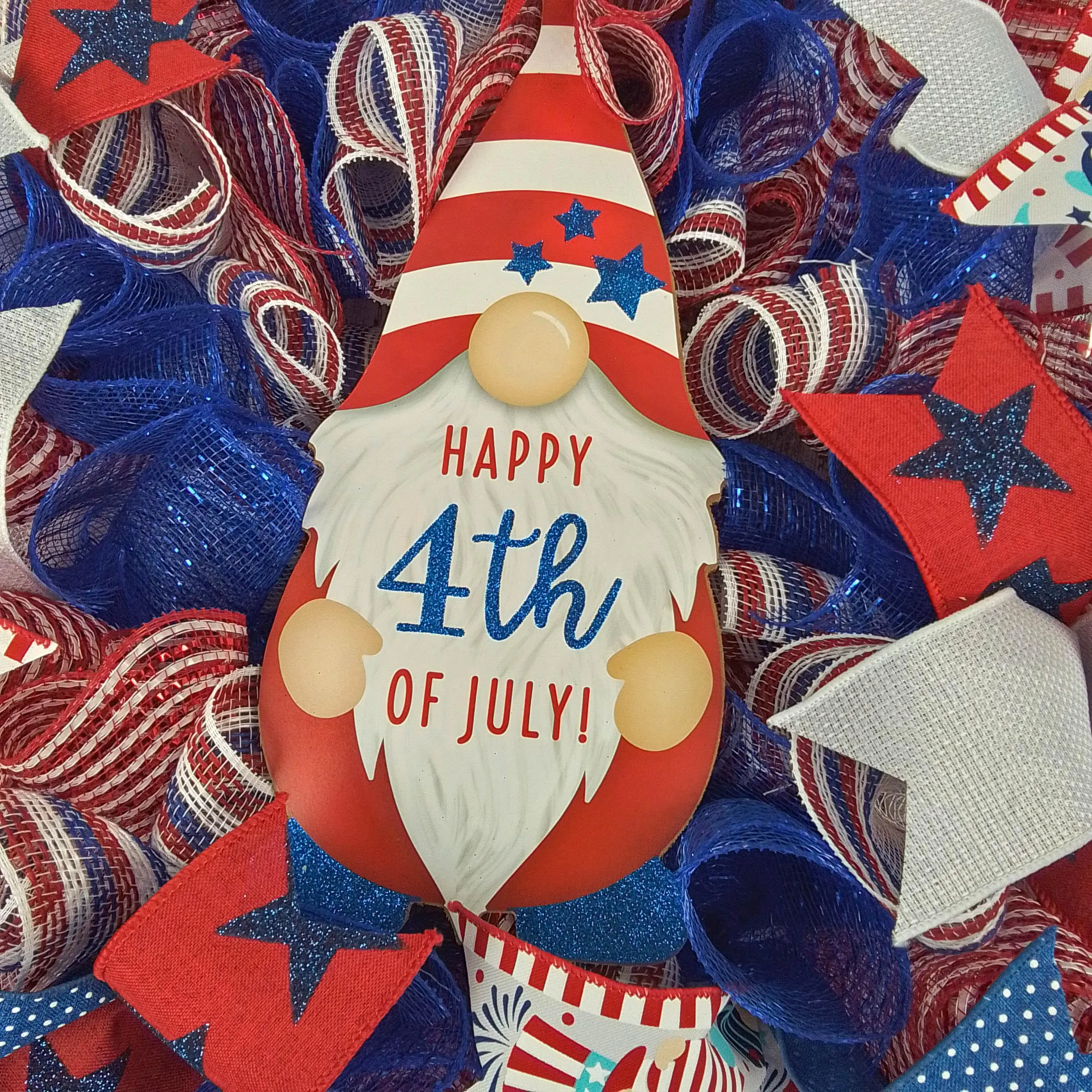 Red White And Blue Wreaths, 4th of July Gnome