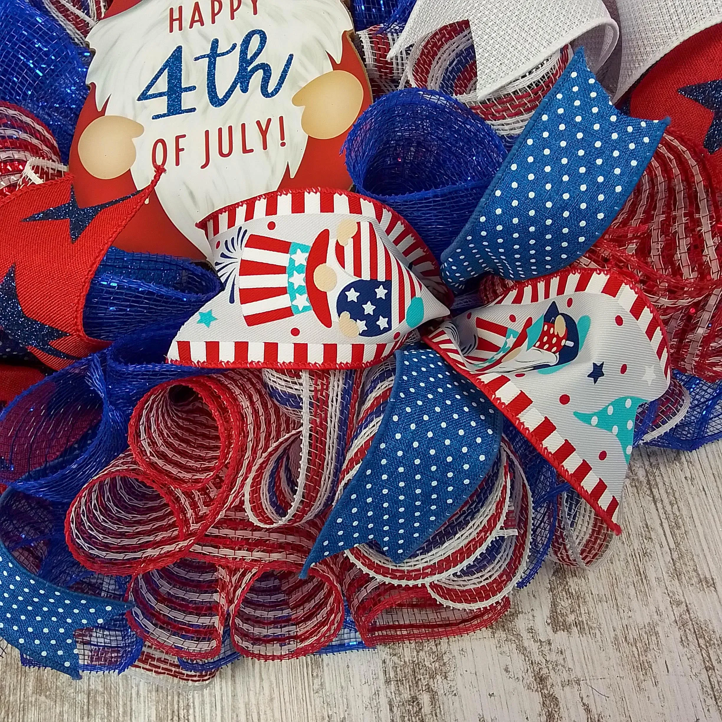 Red White And Blue Wreaths, 4th of July Gnome