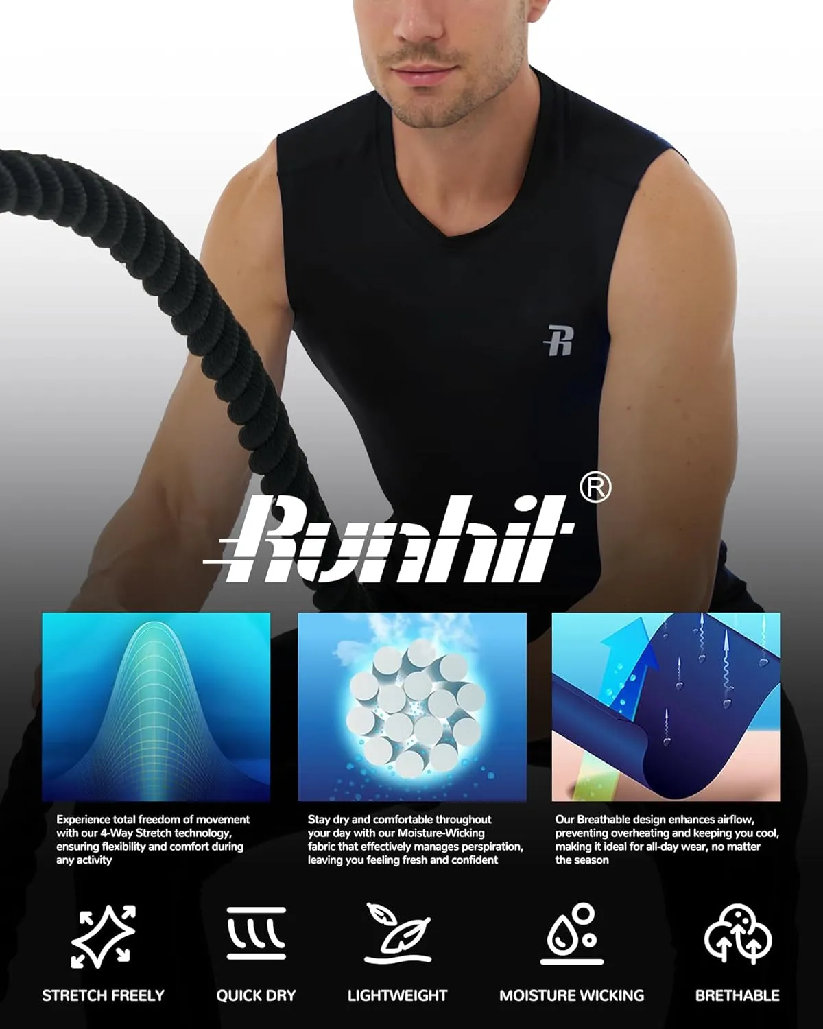 Runhit Sleeveless Compression Shirt Men Athletic Base Layer Shirts