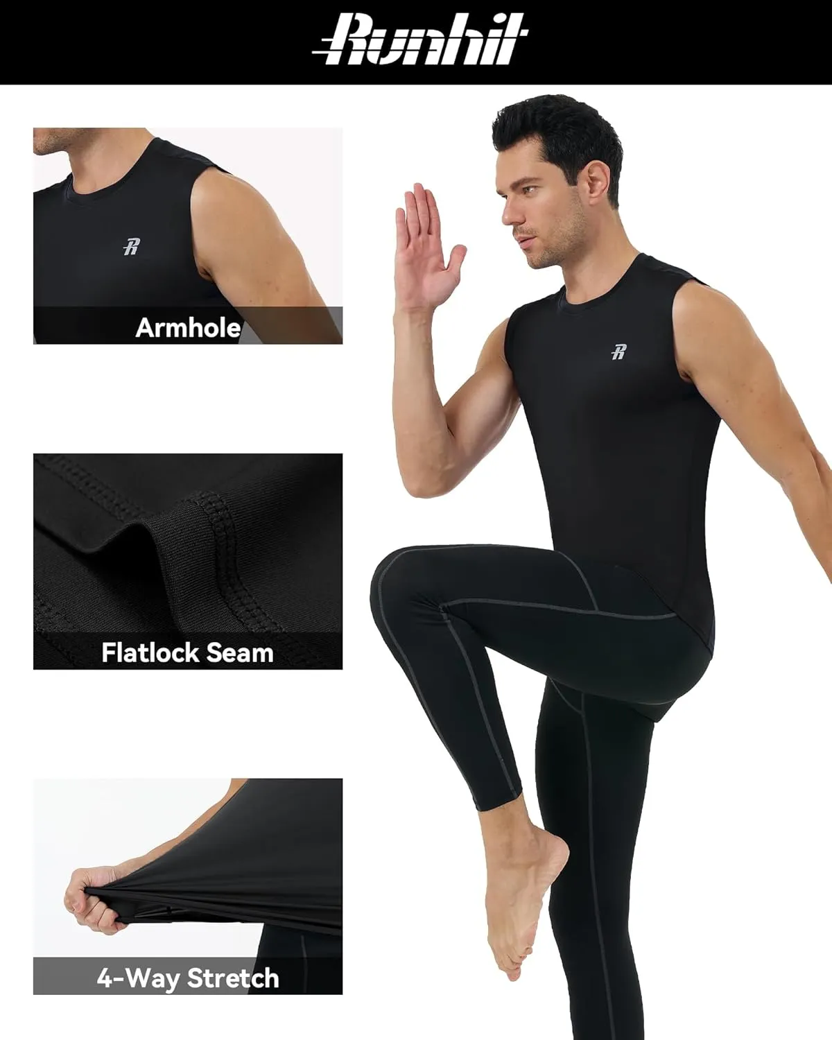 Runhit Sleeveless Compression Shirt Men Athletic Base Layer Shirts