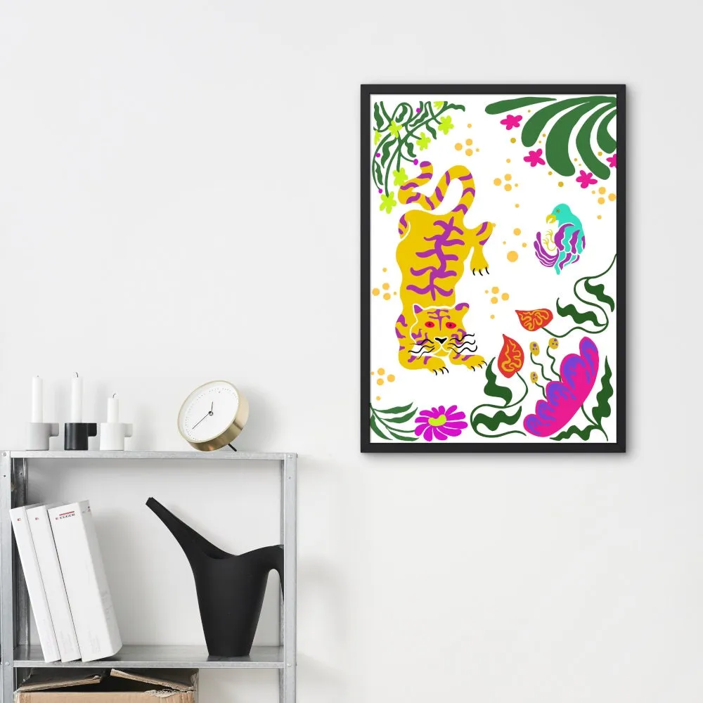 Set Of 2 Jungle Botanical Wall Art INSTANT DOWNLOAD Art Prints, Colorful Boho Wall Art, Cheetah Poster, Tiger Painting, Retro Flower Poster, Bird