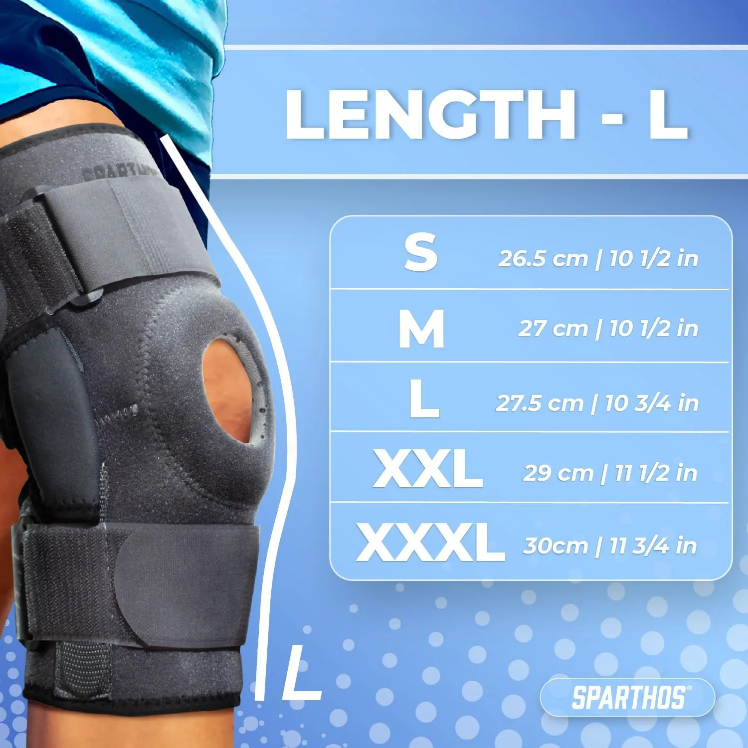 Sparthos Hinged Knee Brace - Relieves ACL, MCL, Meniscus Tear, Arthritis, Tendon Pain - Open Patella Design with Dual Metal Side Stabilizers - Support for Running, For Men and Women (Large)
