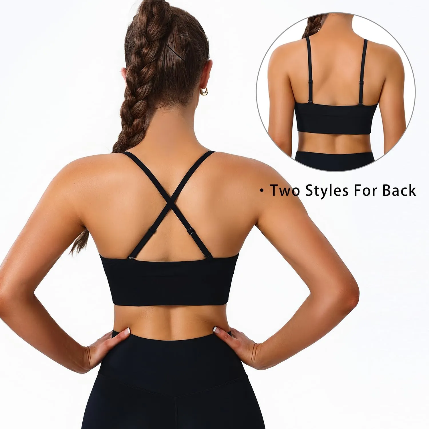 Sports Bras for Women Padded Adjustable Deep V Neck Bra Seamless Spaghetti Strap Criss Cross Light Impact Yoga Bras