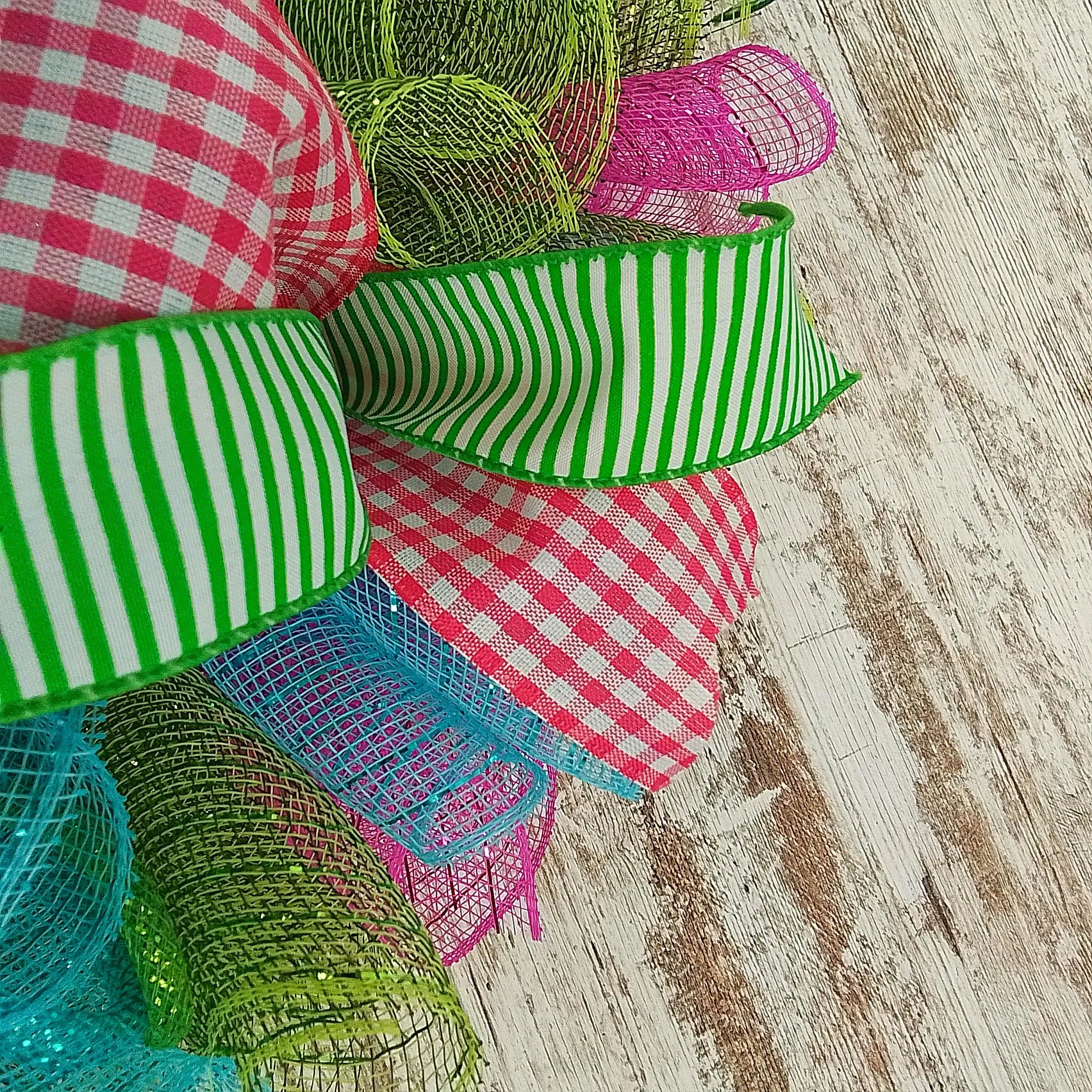 Summer Spring Welcome Door Wreath; Pink, Turquoise, Yellow, Green : P1