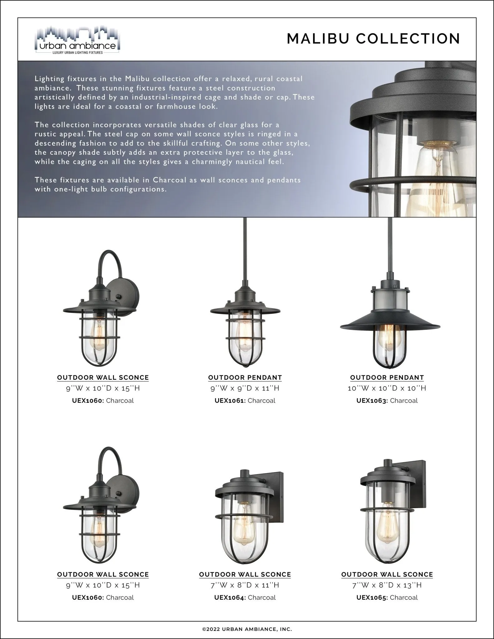 UEX1062 Nautical Outdoor Wall Sconce 14''H x 10''W, Charcoal Finish, Malibu Collection