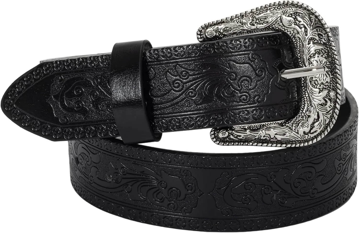 Western-Leather-Belts for Women Turquoise-Oval-Buckle Embossed Cowgirl Belt for Jeans Pants (Fit for 28-38" Waist)