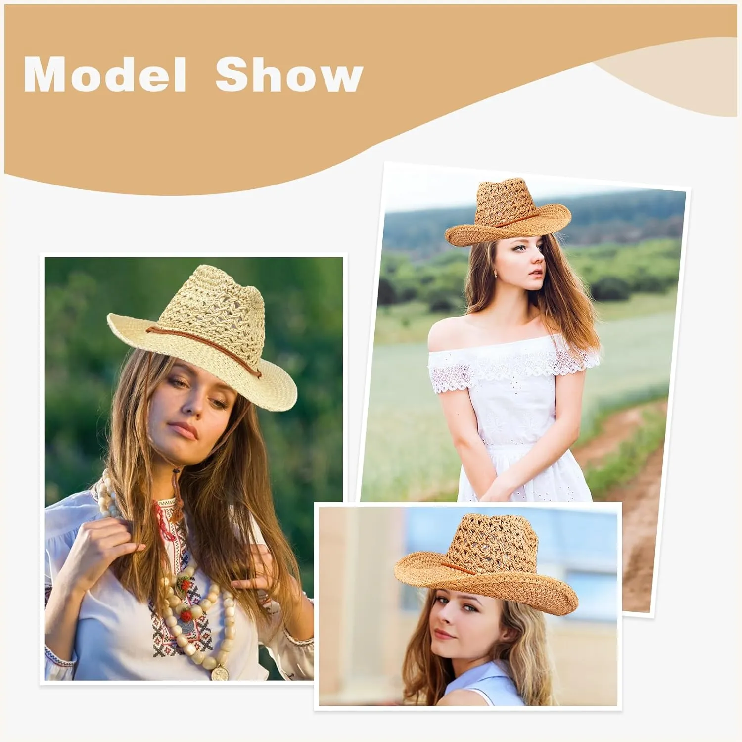 Western Straw Cowboy Hats for Women Men Sparkly Cowgirl Hat for Holiday Sun Hat Vacation Beach Hat with Wide Brim