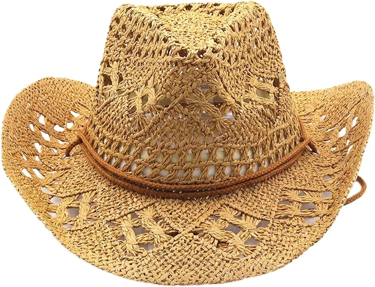 Western Straw Cowboy Hats for Women Men Sparkly Cowgirl Hat for Holiday Sun Hat Vacation Beach Hat with Wide Brim