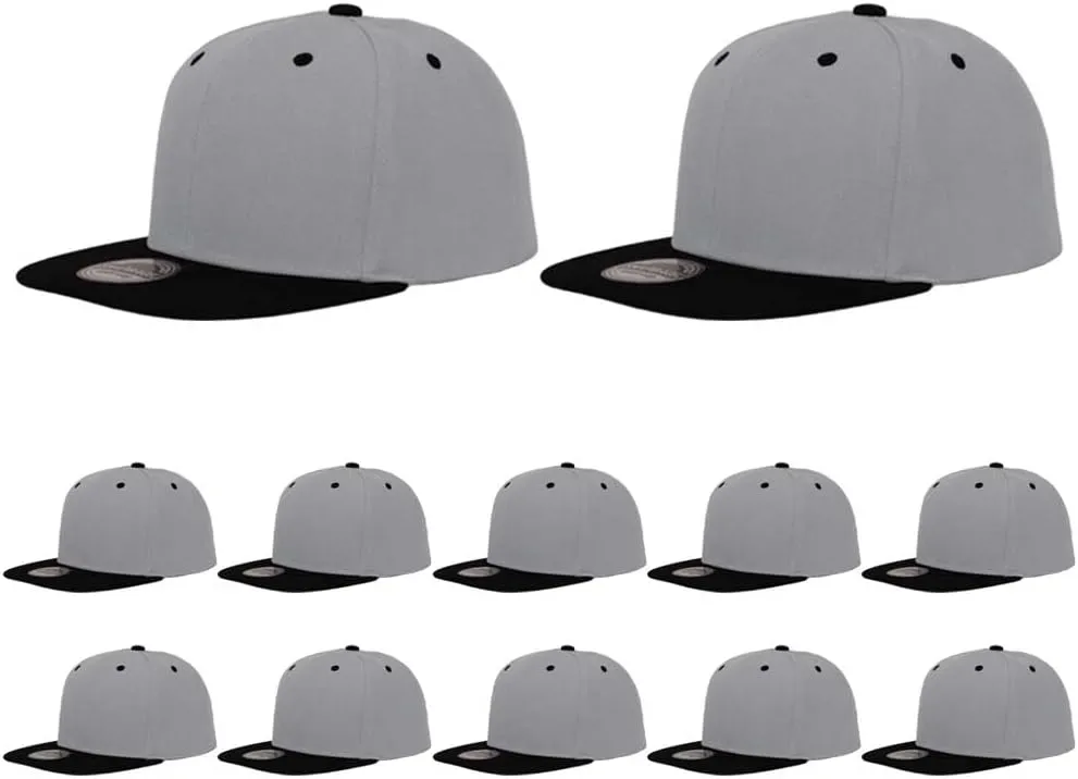 ZH Plain Flat Brim Snapback Baseball Caps Adjustable Blank Baseball Caps Wholesale 12 Pack??